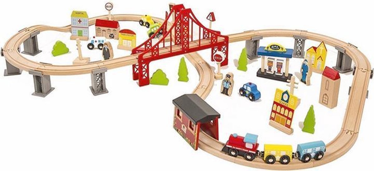 Houten Speeltrein Trainrails | Set 70pcs | Rijoka